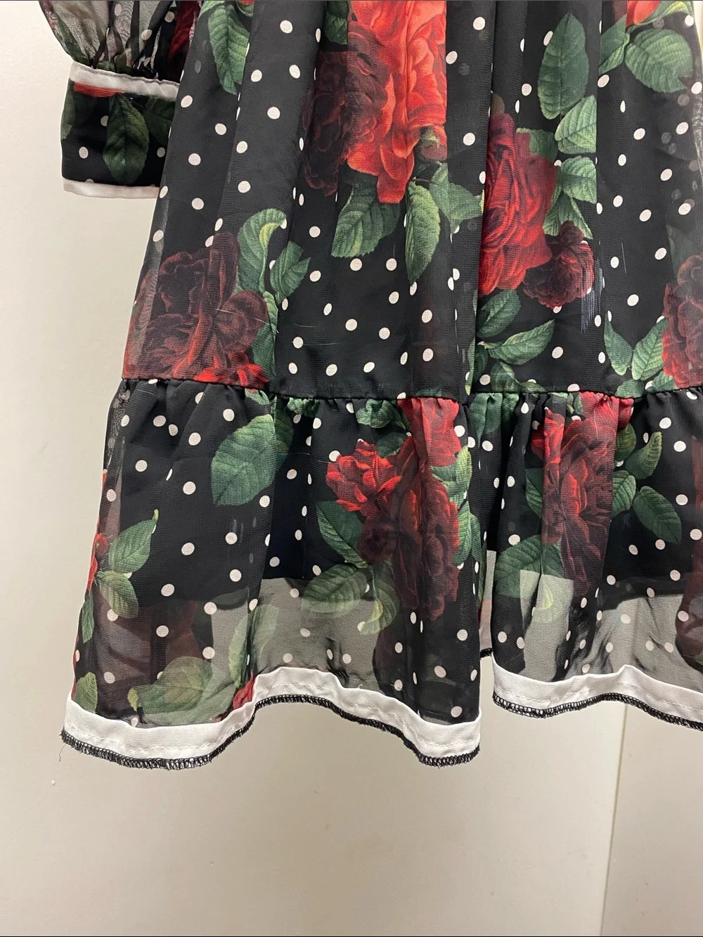 Patachou Black & Red Floral Polka Dot Long Sleeve Girls' Dress
